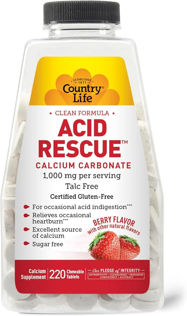 COUNTRY LIFE - Country Life Acid Rescue Calcium Carbonate Berry Flavor 220 Tabletas Masticables - The Red Vitamin MX - Suplementos Alimenticios - {{ shop.shopifyCountryName }}