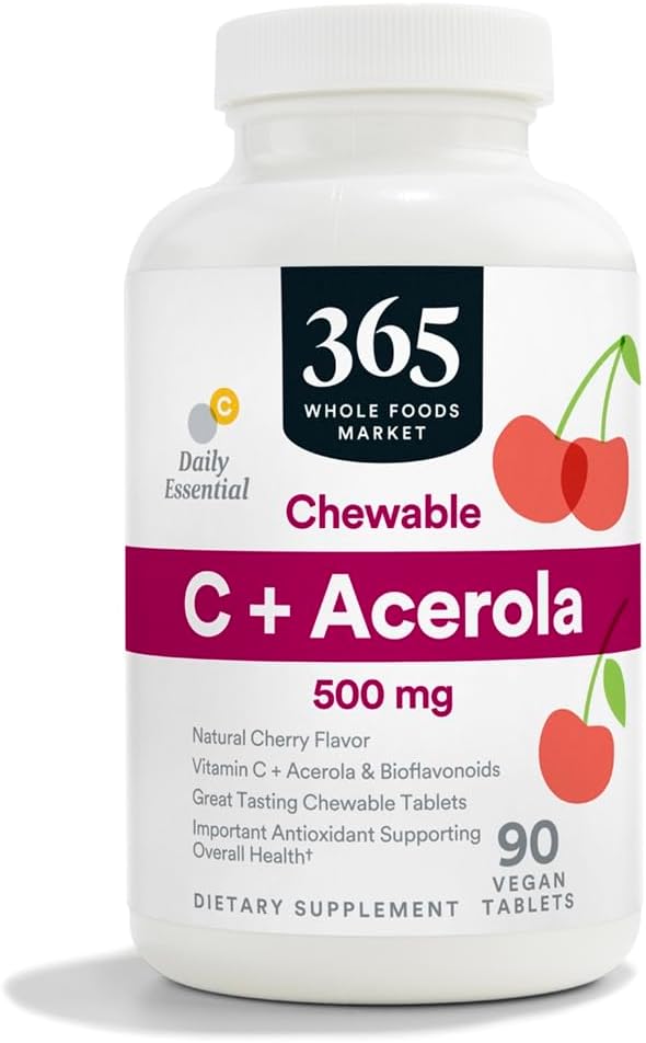 365 by Whole Foods Market Vitamin C Plus Acerola 500Mg. 90 Tabletas Masticables
