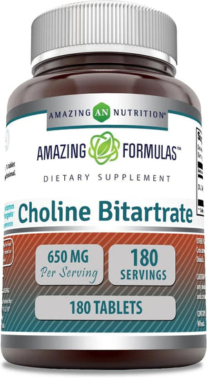 AMAZING FORMULAS - Amazing Formulas Choline Bitartrate 650Mg. 180 Tabletas - The Red Vitamin MX - Suplementos Alimenticios - {{ shop.shopifyCountryName }}