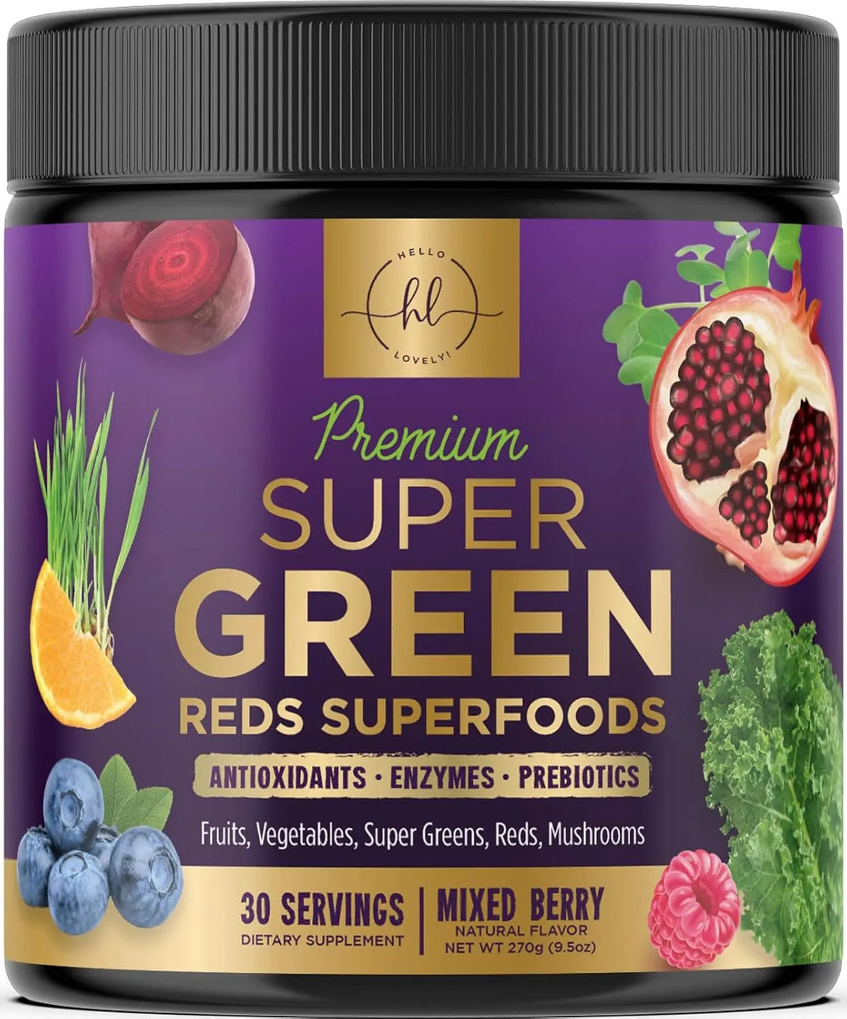HELLO LOVELY! - Hello Lovely! Greens Superfood Powder 30 Servicios Mixed Berry 270Gr. - The Red Vitamin MX - Suplementos Alimenticios - {{ shop.shopifyCountryName }}