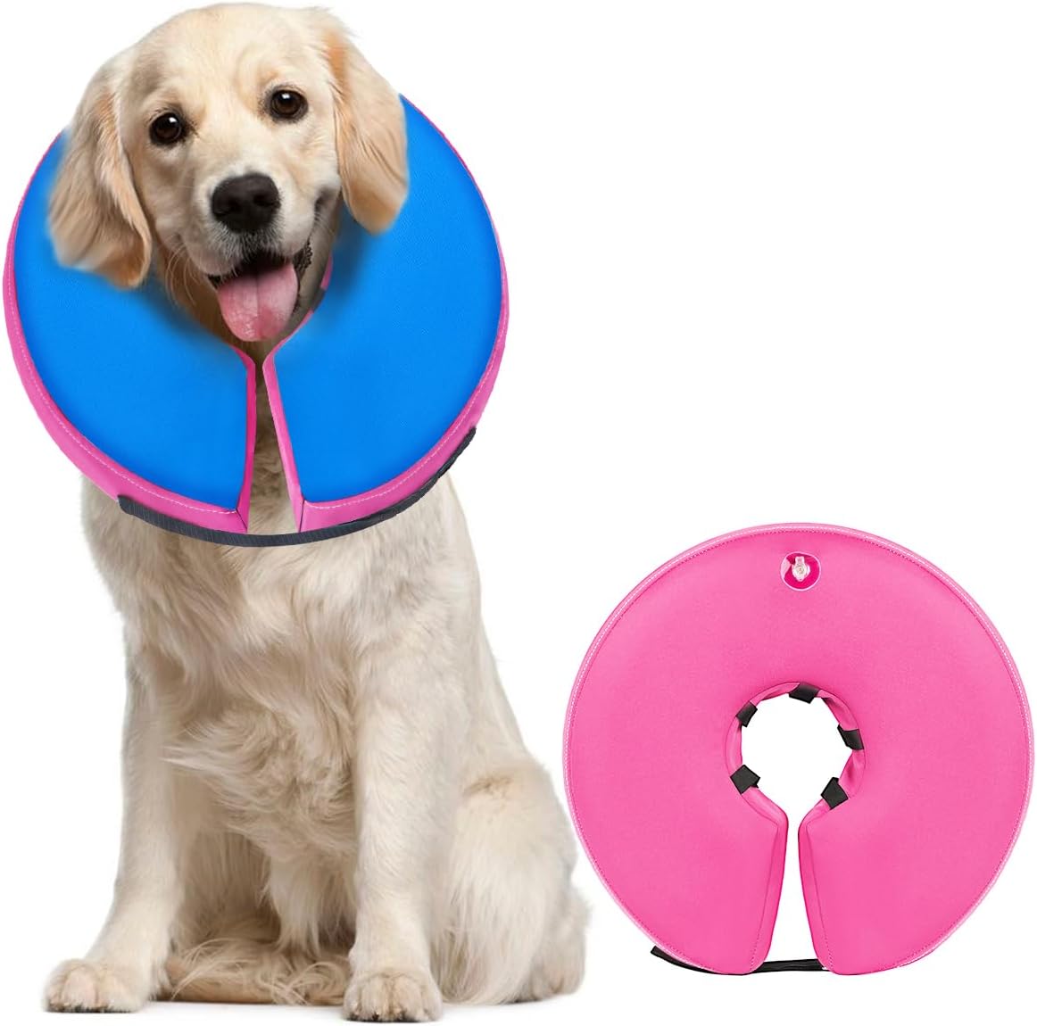 MIDOG Inflatable Dog Cone Collar PinkBlue LARGE Neck 14"-18"