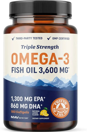 MAV NUTRITION - MAV Nutrition Triple Strength Omega 3 Fish Oil 3600Mg. 180 Capsulas Blandas - The Red Vitamin MX - Suplementos Alimenticios - {{ shop.shopifyCountryName }}