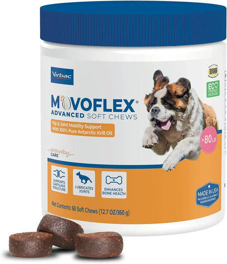 VIRBAC - Virbac MOVOFLEX Advanced Soft Chews Hip Joint Support for Large Dogs 60 Masticables - The Red Vitamin MX - Cuidado De Cadera Y Articulaciones Para Perros - {{ shop.shopifyCountryName }}