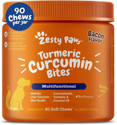 ZESTY PAWS - Zesty Paws Turmeric Curcumin for Dogs Bacon Flavor 90 Masticables - The Red Vitamin MX - Cuidado De Cadera Y Articulaciones Para Perros - {{ shop.shopifyCountryName }}