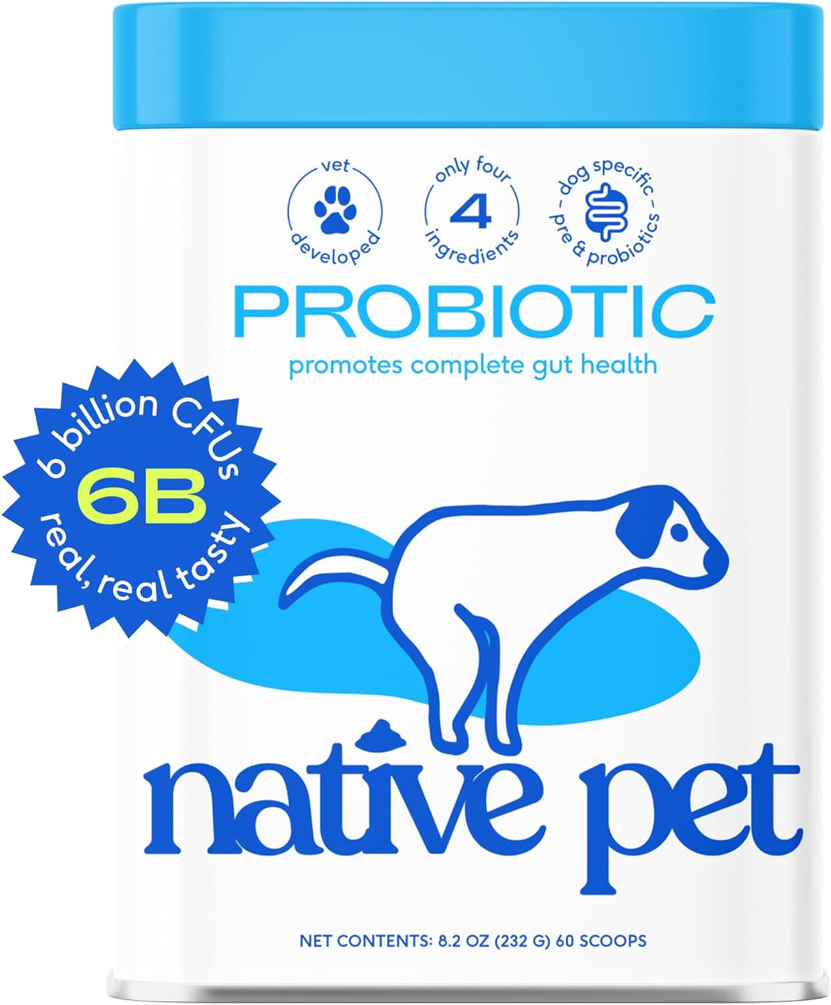 Native Pet Vet Created Probiotic Powder for Dogs Digestive Issues 60 Servicios 232Gr.
