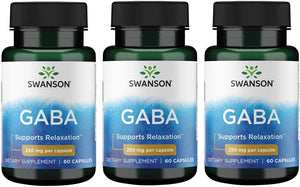 Swanson GABA Gamma Amino Acidbutyric Acid 250Mg. 60 Capsulas 3 Pack