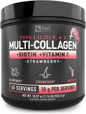ZEAL NATURALS - Zeal Naturals Premium Multi Collagen Peptides Protein Powder Strawberry 526Gr. - The Red Vitamin MX - Suplementos Alimenticios - {{ shop.shopifyCountryName }}