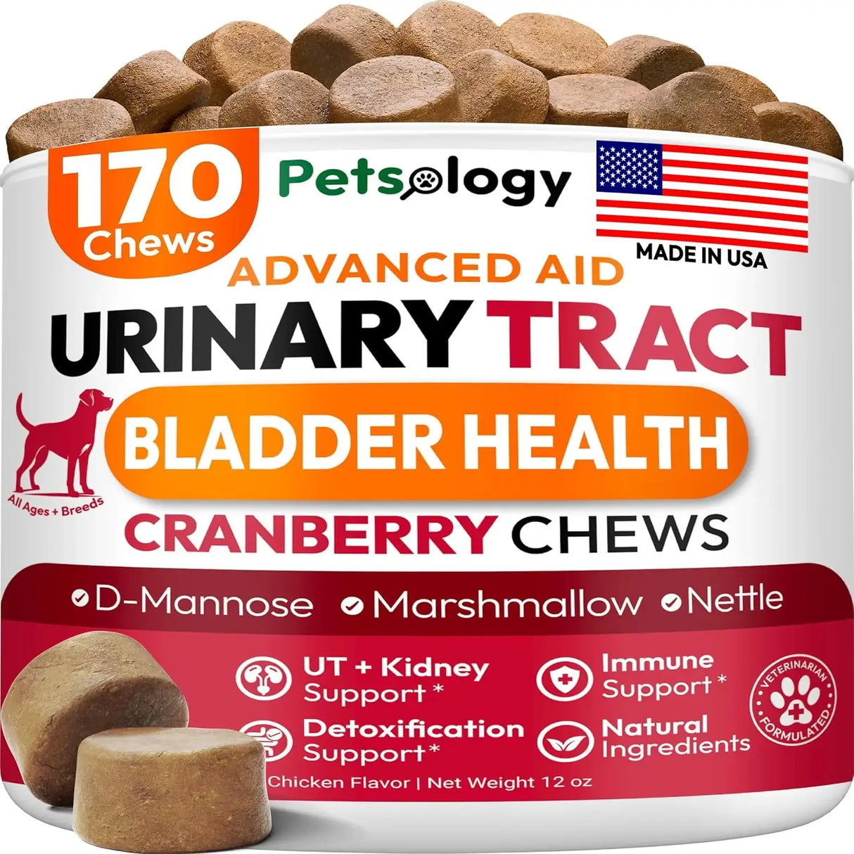 PETSOLOGY - Petsology Dog UTI Treatment Cranberry Chews 170 Masticables - The Red Vitamin MX - Salud De Tracto Urinario Para Perros - {{ shop.shopifyCountryName }}
