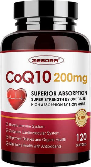 ZEBORA CoQ10-200Mg. 120 Capsulas Blandas - The Red Vitamin MX - Suplementos Alimenticios - ZEBORA
