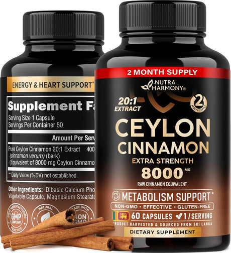 NUTRA HARMONY - NUTRAHARMONY Ceylon Cinnamon 8000Mg. 60 Capsulas - The Red Vitamin MX - Suplementos Alimenticios - {{ shop.shopifyCountryName }}