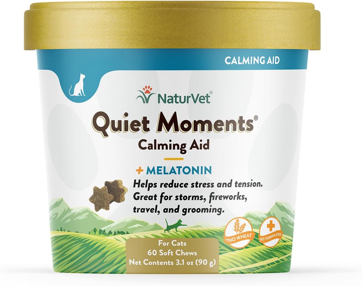 NaturVet Quiet Moments Calming Aid Cat Supplement Plus Melatonin 60 Masticables