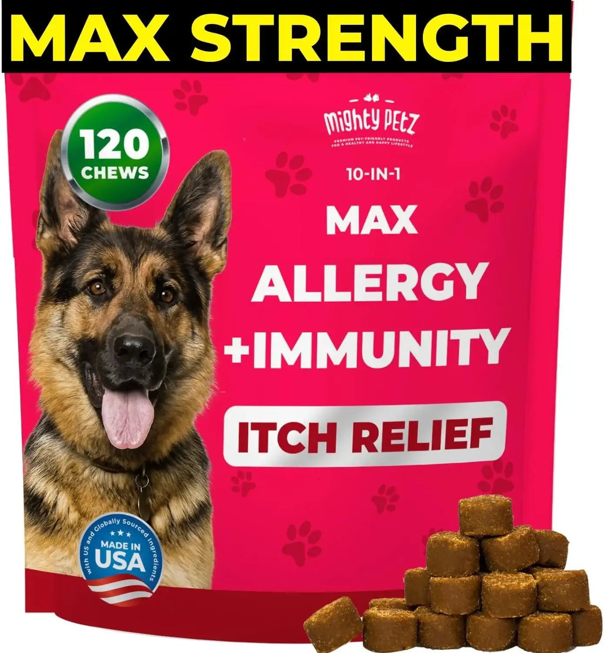 MIGHTY PETZ - Mighty Petz MAX Dog Allergy Relief Chews 120 Masticables - The Red Vitamin MX - Remedios Para La Picazón De Perros - {{ shop.shopifyCountryName }}