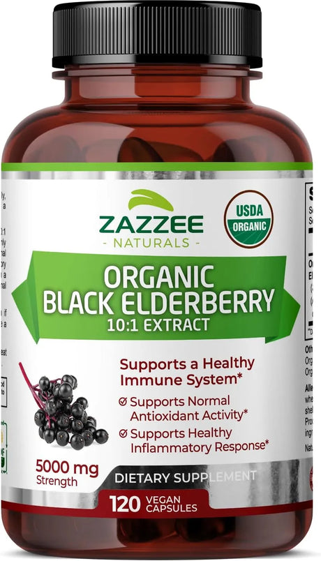 ZAZZEE NATURALS - Zazzee USDA Organic Black Elderberry 120 Capsulas - The Red Vitamin MX - Suplementos Alimenticios - {{ shop.shopifyCountryName }}