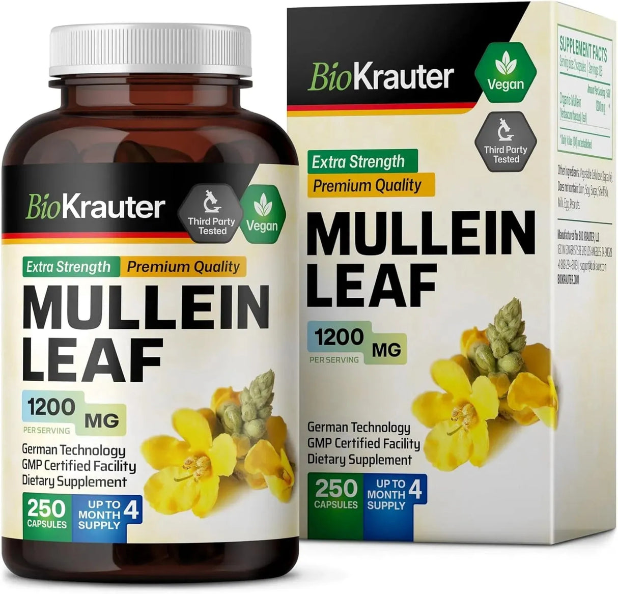 BIOKRAUTER - BIO KRAUTER Mullein Capsules for Lungs Detox 1200Mg. 250 Capsulas - The Red Vitamin MX - Suplementos Alimenticios - {{ shop.shopifyCountryName }}