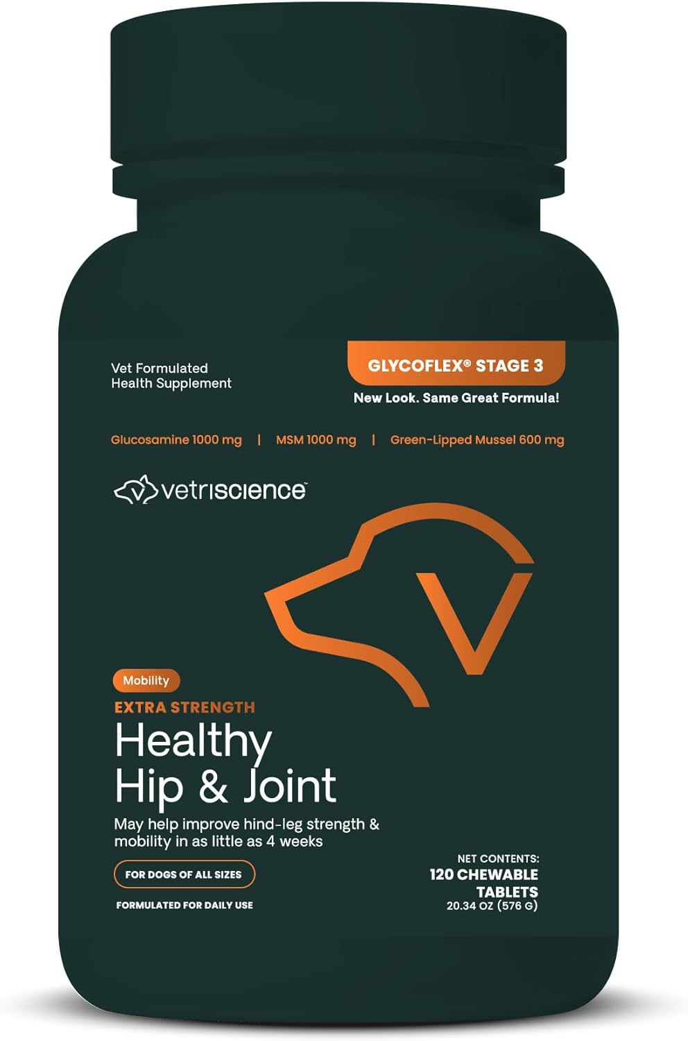 VetriScience Glycoflex 3 Clinically Proven Hip and Joint Supplement for Dogs 120 Tabletas Masticables