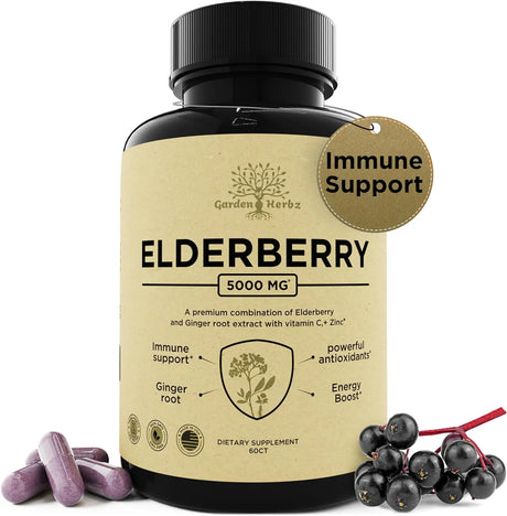 GARDEN OF HERBZ - Garden of Herbz Elderberry with Vitamin C, Zinc & Ginger 60 Capsulas - The Red Vitamin MX - Suplementos Alimenticios - {{ shop.shopifyCountryName }}