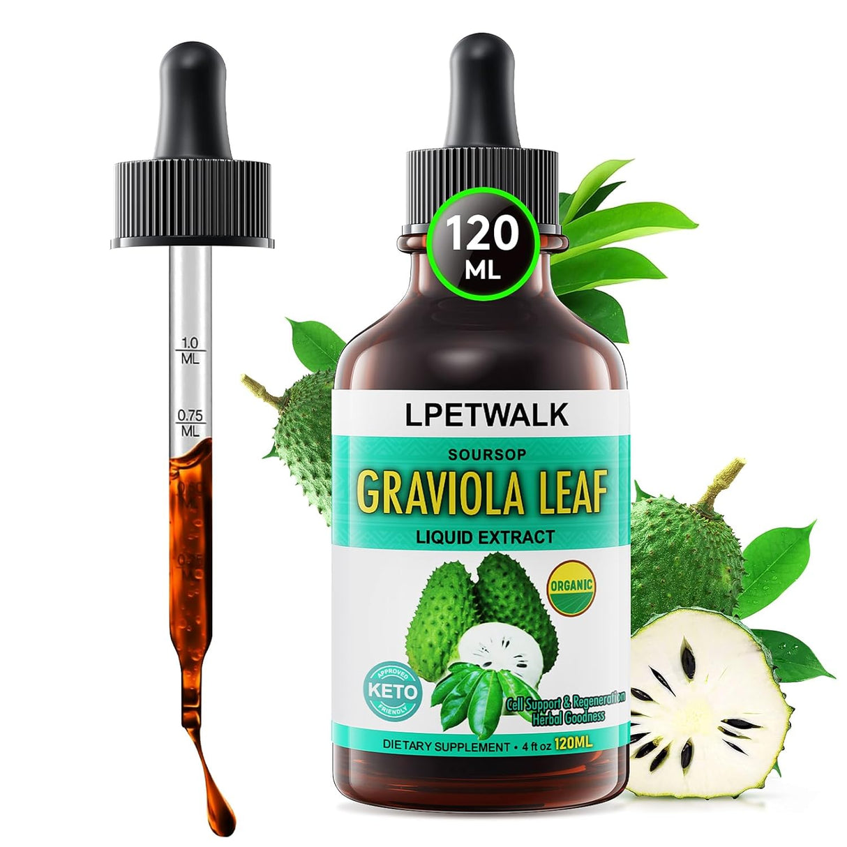 LPETWALK Soursop Graviola Leaf Extract Liquid Drops 120Ml.