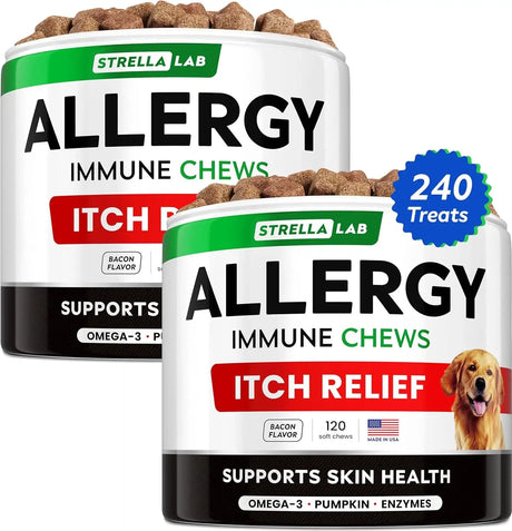 STRELLALAB - StrellaLab Dog Allergy Relief & Anti Itch Support Chews Bacon 120 Masticables 2 Pack - The Red Vitamin MX - Remedios Para La Picazón De Perros - {{ shop.shopifyCountryName }}