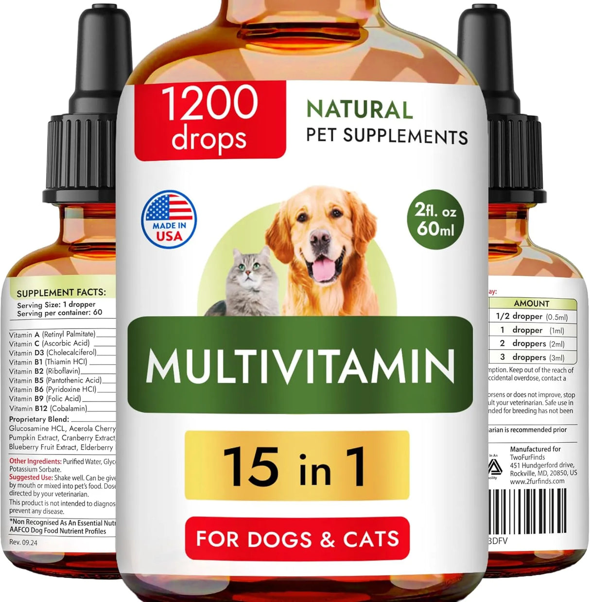 NATURAL PET SUPPLEMENTS - Natural Pet Supplements 15-in-1 Liquid Multivitamin for Dogs & Cats 2 Fl.Oz. - The Red Vitamin MX - Multivitamínicos Para Perros - {{ shop.shopifyCountryName }}