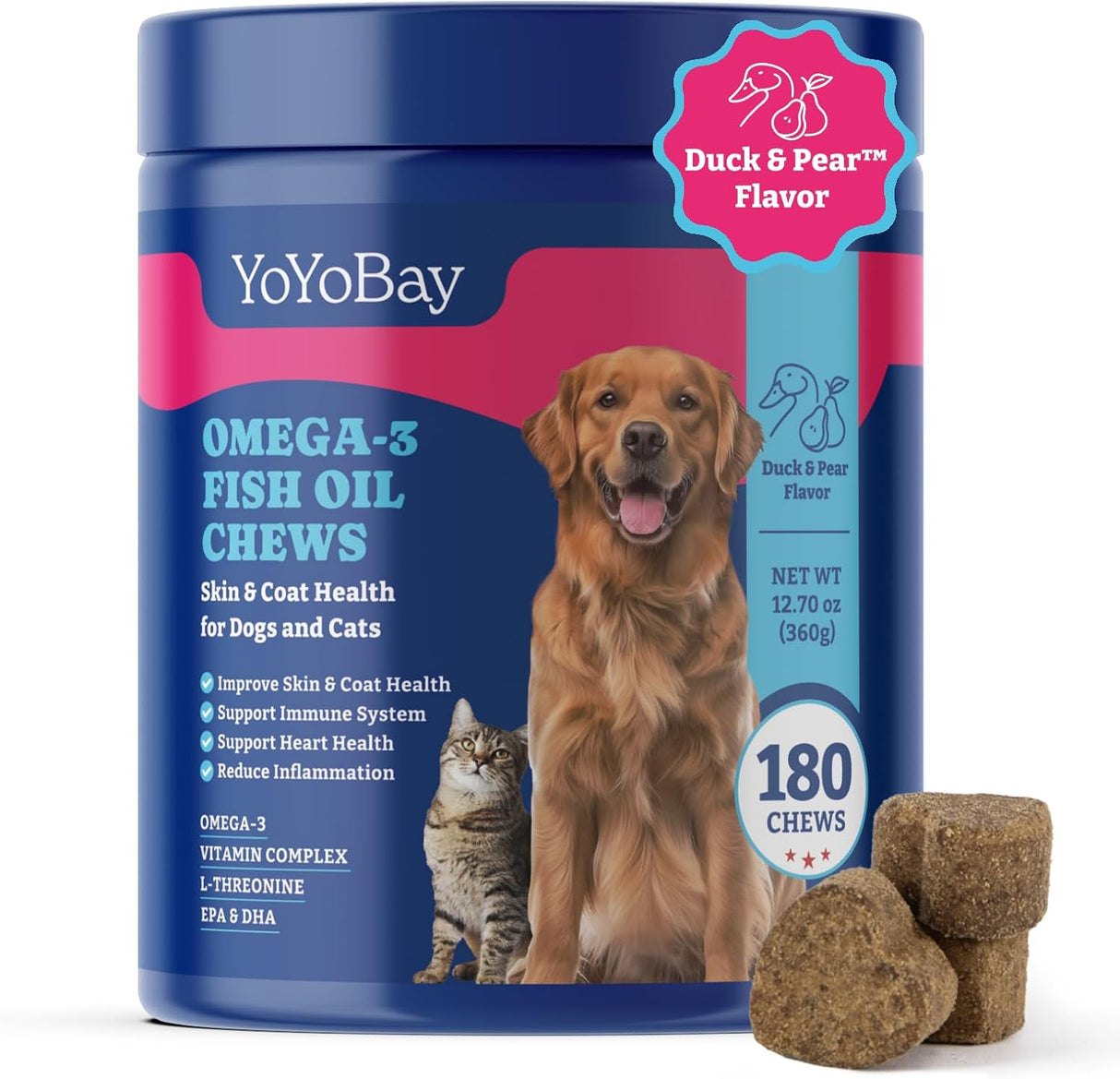 YoYoBay Omega 3 Fish Oil for Dogs 180 Masticables