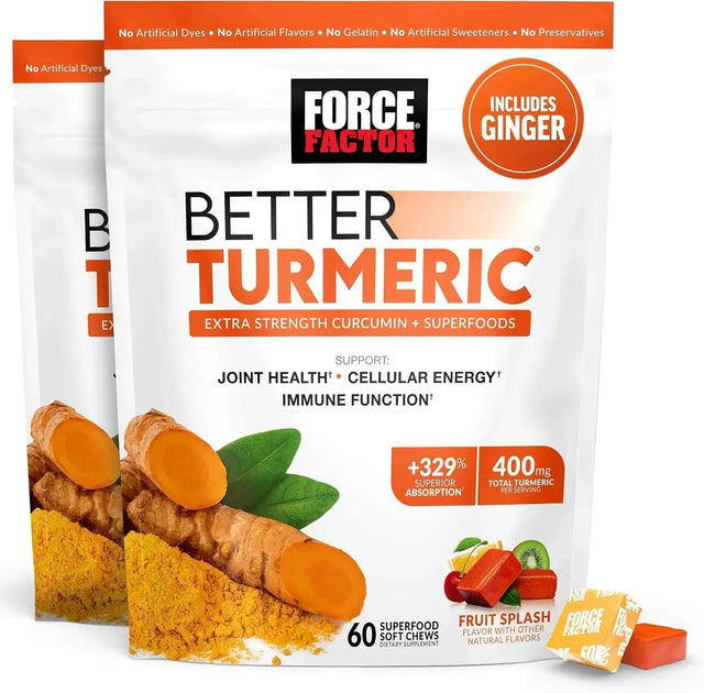 FORCE FACTOR - Force Factor Better Turmeric 400Mg. 60 Masticables 2 Pack - The Red Vitamin MX - Suplementos Alimenticios - {{ shop.shopifyCountryName }}