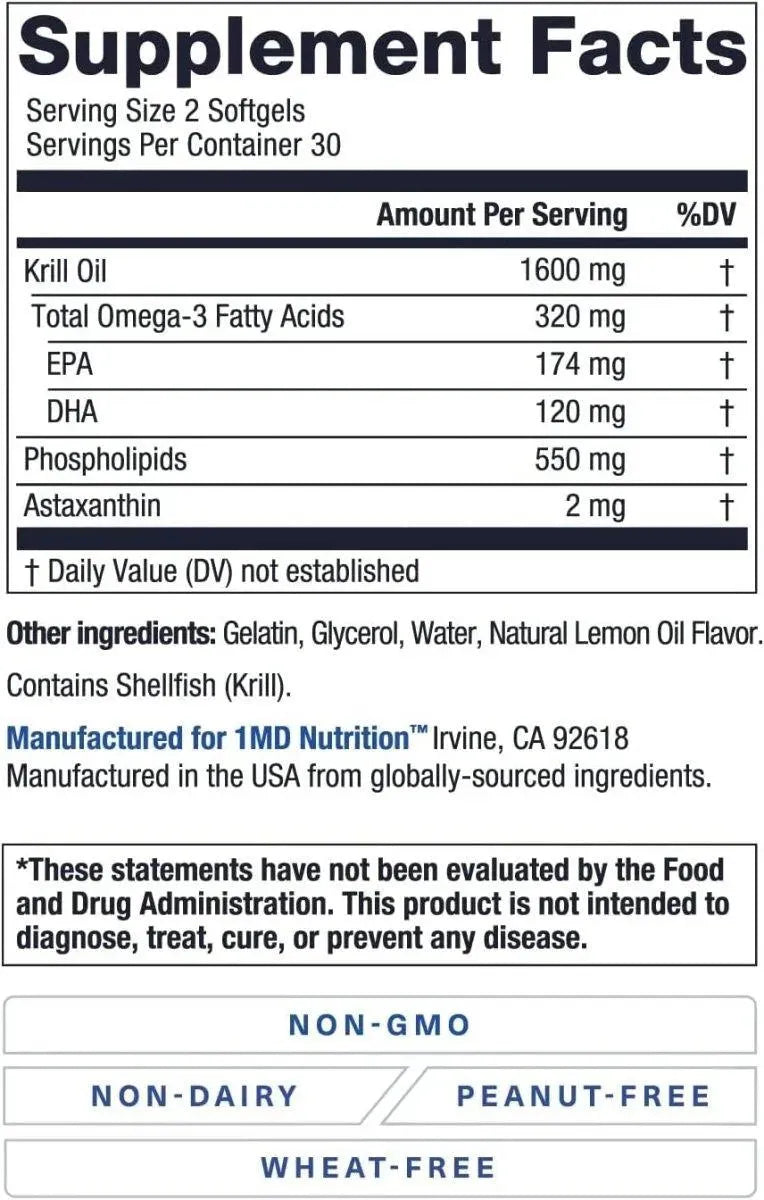 1MD NUTRITION - 1MD Nutrition KrillMD Antarctic Krill Oil Omega 3 60 Capsulas Blandas - The Red Vitamin MX - Suplementos Alimenticios - {{ shop.shopifyCountryName }}