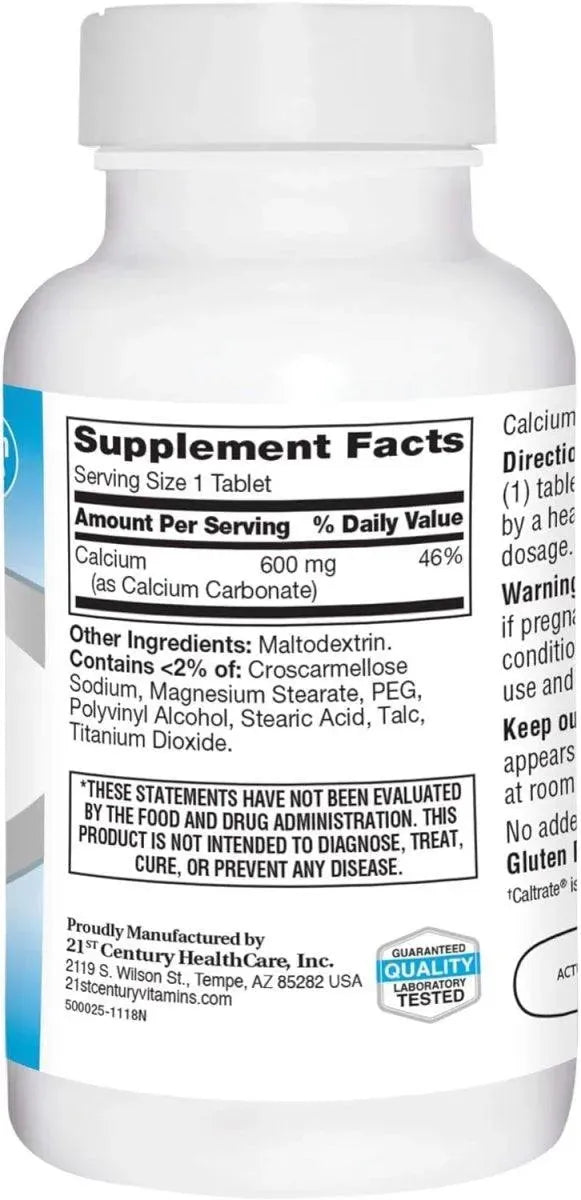 21ST CENTURY - 21st Century Calcium 600Mg. 200 Tabletas - The Red Vitamin MX - Suplementos Alimenticios - {{ shop.shopifyCountryName }}