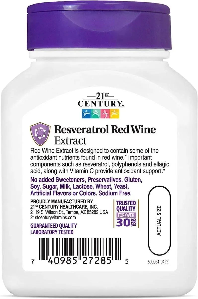 21ST CENTURY - 21st Century Resveratrol Red Wine Extract 90 Capsulas - The Red Vitamin MX - Suplementos Alimenticios - {{ shop.shopifyCountryName }}