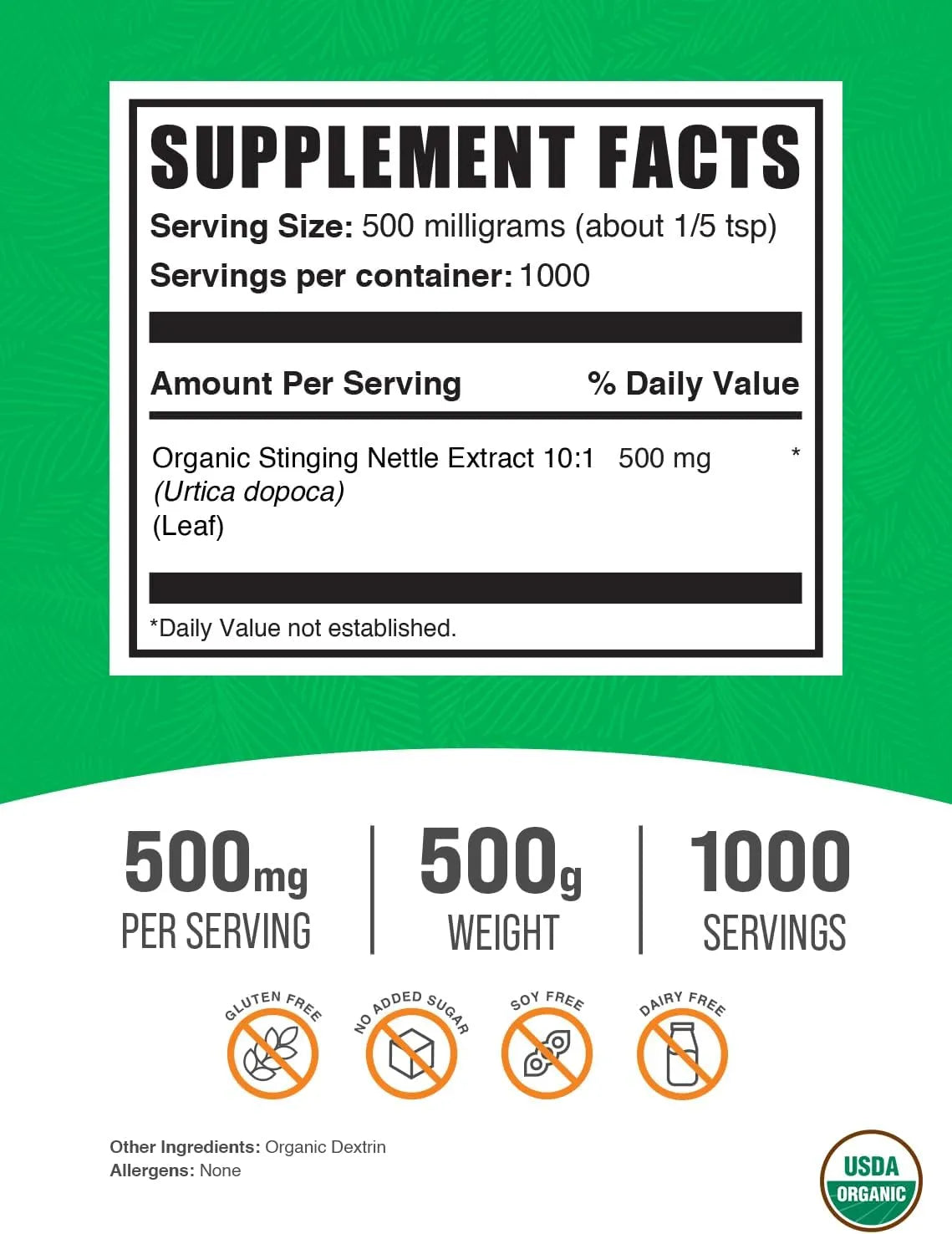 BULK SUPPLEMENTS - Bulk Supplements Organic Stinging Nettle Extract 500Gr. - The Red Vitamin MX - Suplementos Alimenticios - {{ shop.shopifyCountryName }}