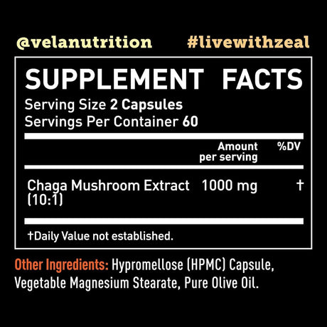 VELA NUTRITION - Vela’s Chaga Mushroom 1500Mg. 120 Capsulas - The Red Vitamin MX - Suplementos Alimenticios - {{ shop.shopifyCountryName }}