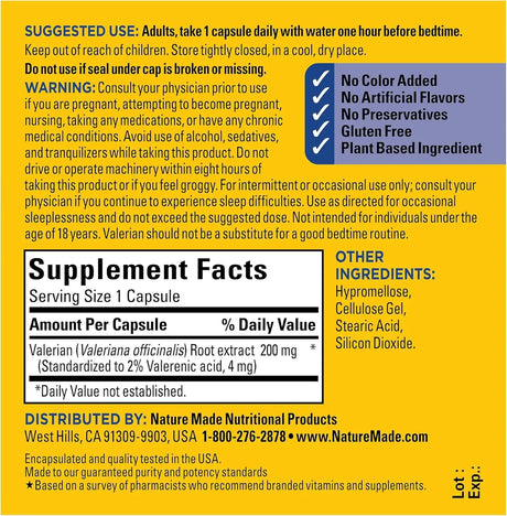 NATURE MADE - Nature Made Valerian Root for Sleep Support 30 Capsulas - The Red Vitamin MX - Suplementos Alimenticios - {{ shop.shopifyCountryName }}