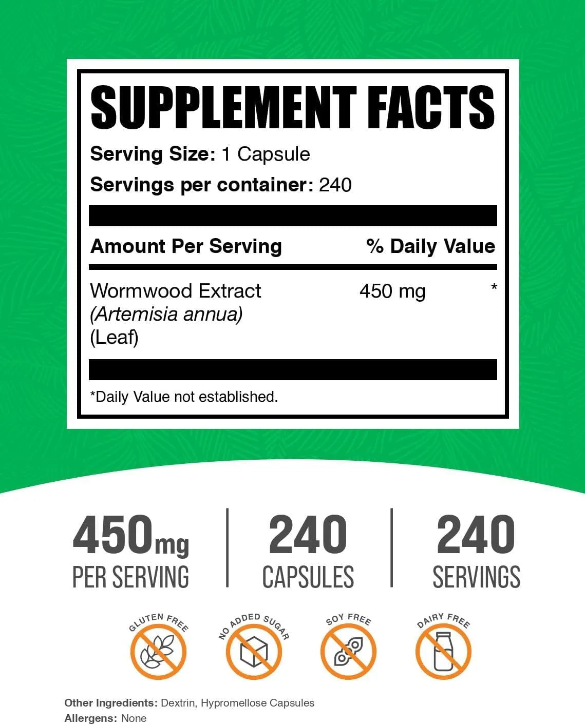 BULK SUPPLEMENTS - Bulk Supplements Wormwood Extract 450Mg. 240 Capsulas - The Red Vitamin MX - Suplementos Alimenticios - {{ shop.shopifyCountryName }}
