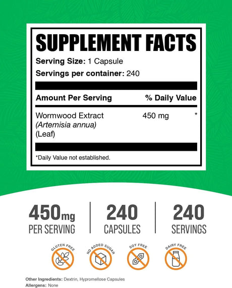 BULK SUPPLEMENTS - Bulk Supplements Wormwood Extract 450Mg. 240 Capsulas - The Red Vitamin MX - Suplementos Alimenticios - {{ shop.shopifyCountryName }}