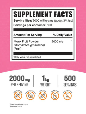 BULK SUPPLEMENTS - Bulk Supplements Monk Fruit Powder 1 Kg. - The Red Vitamin MX - Suplementos Alimenticios - {{ shop.shopifyCountryName }}