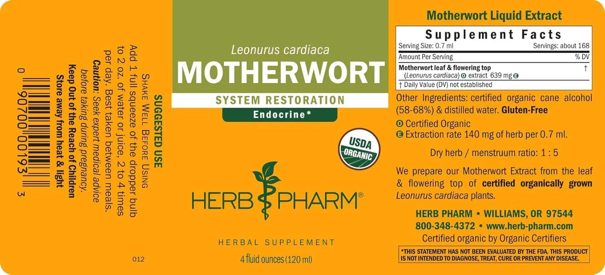 HERB PHARM - Herb Pharm Certified Organic Motherwort Liquid Extract 120Ml. - The Red Vitamin MX - Suplementos Alimenticios - {{ shop.shopifyCountryName }}