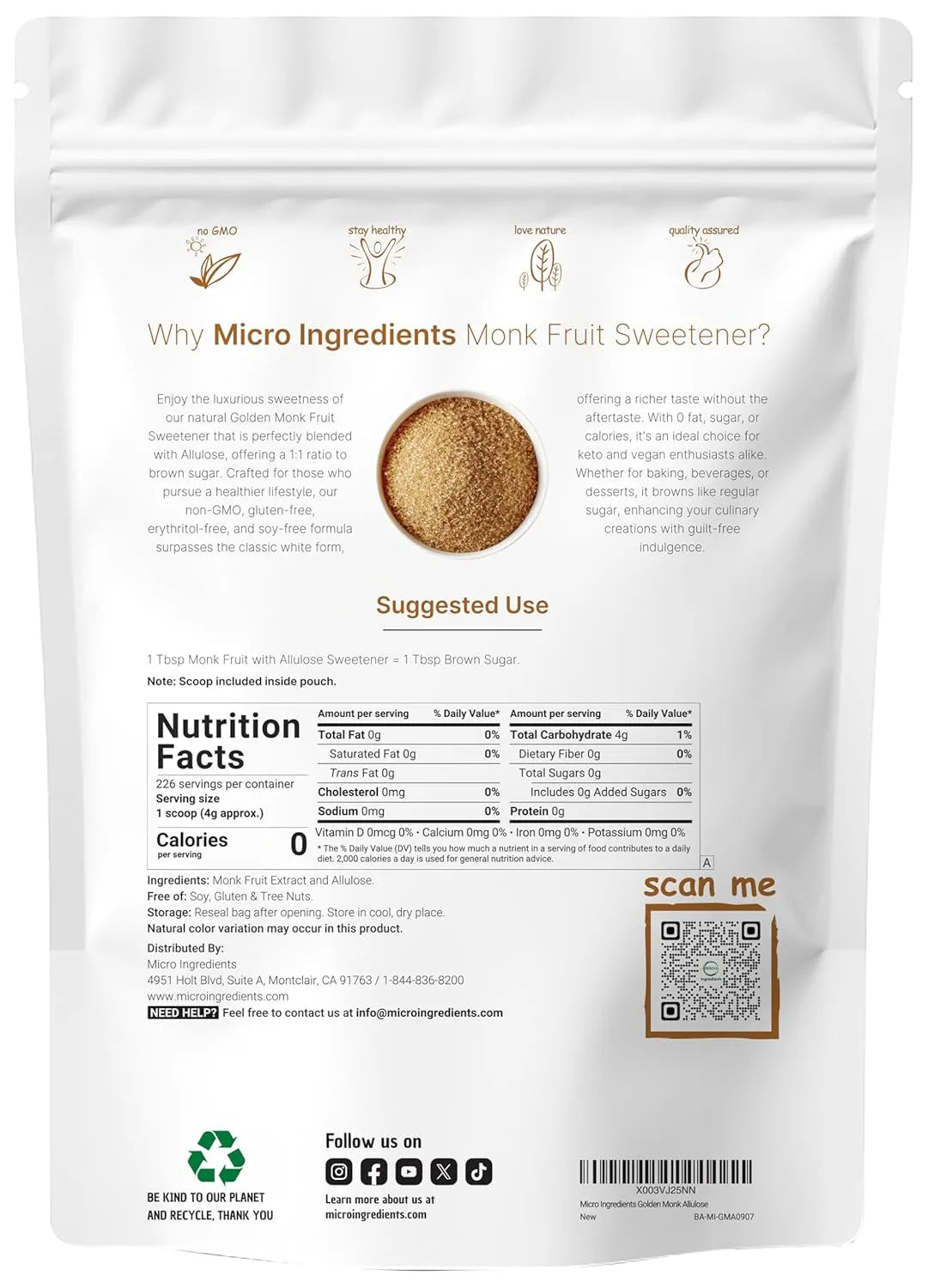 MICRO INGREDIENTS - Micro Ingredients Golden Monk Fruit Sweetener Allulose 907Gr. - The Red Vitamin MX - Suplementos Alimenticios - {{ shop.shopifyCountryName }}