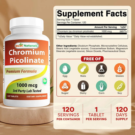 BEST NATURALS - Best Naturals Chromium Picolinate 1000mcg 120 Tabletas - The Red Vitamin MX - Suplementos Alimenticios - {{ shop.shopifyCountryName }}