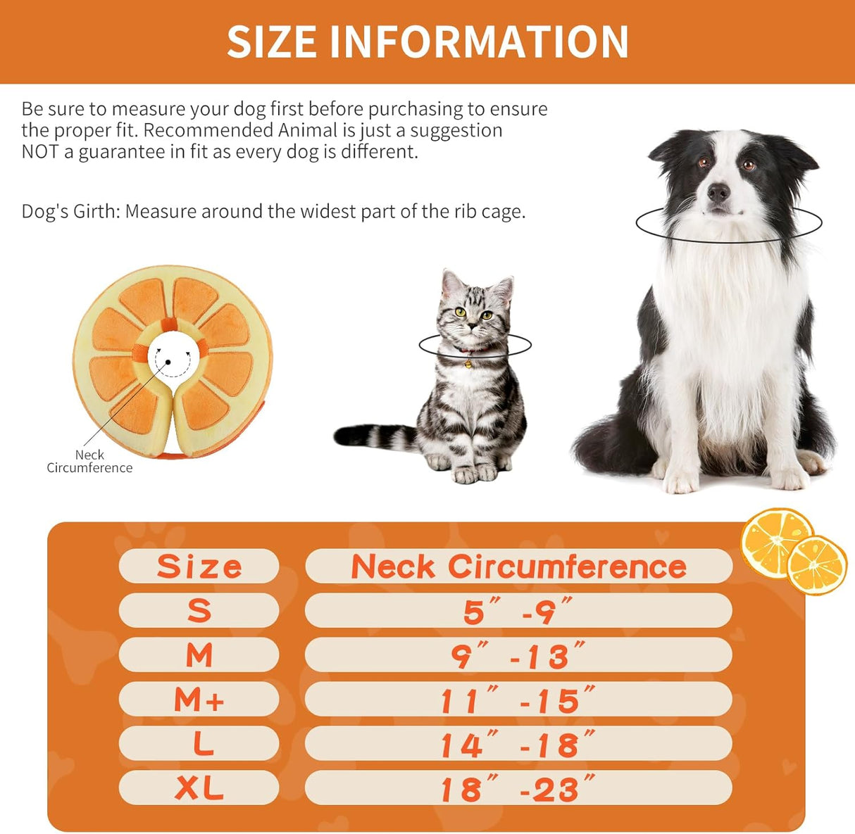 IEUUMLER Inflatable Recovery Dog Collar ORANGE MEDIUM Neck:7''-11''