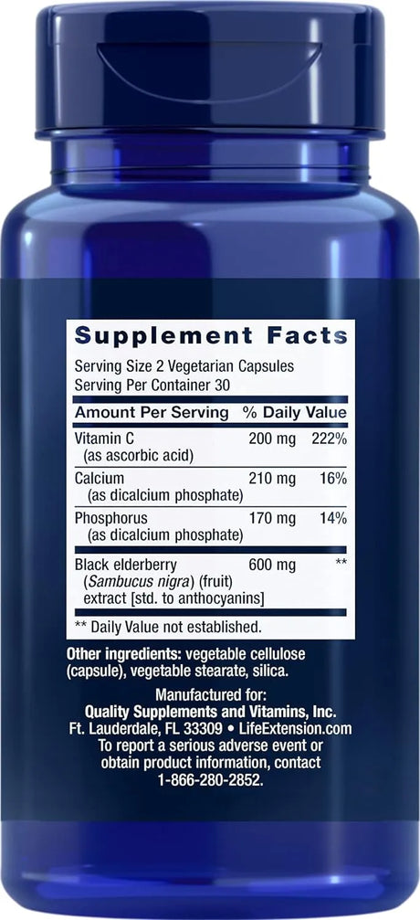LIFE EXTENSION - Life Extension Black Elderberry + Vitamin C 60 Capsulas - The Red Vitamin MX - Suplementos Alimenticios - {{ shop.shopifyCountryName }}