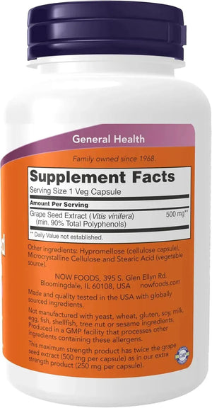 NOW SUPPLEMENTS - Now Supplements Grape Seed Extract 500Mg. 90 Capsulas - The Red Vitamin MX - Suplementos Alimenticios - {{ shop.shopifyCountryName }}