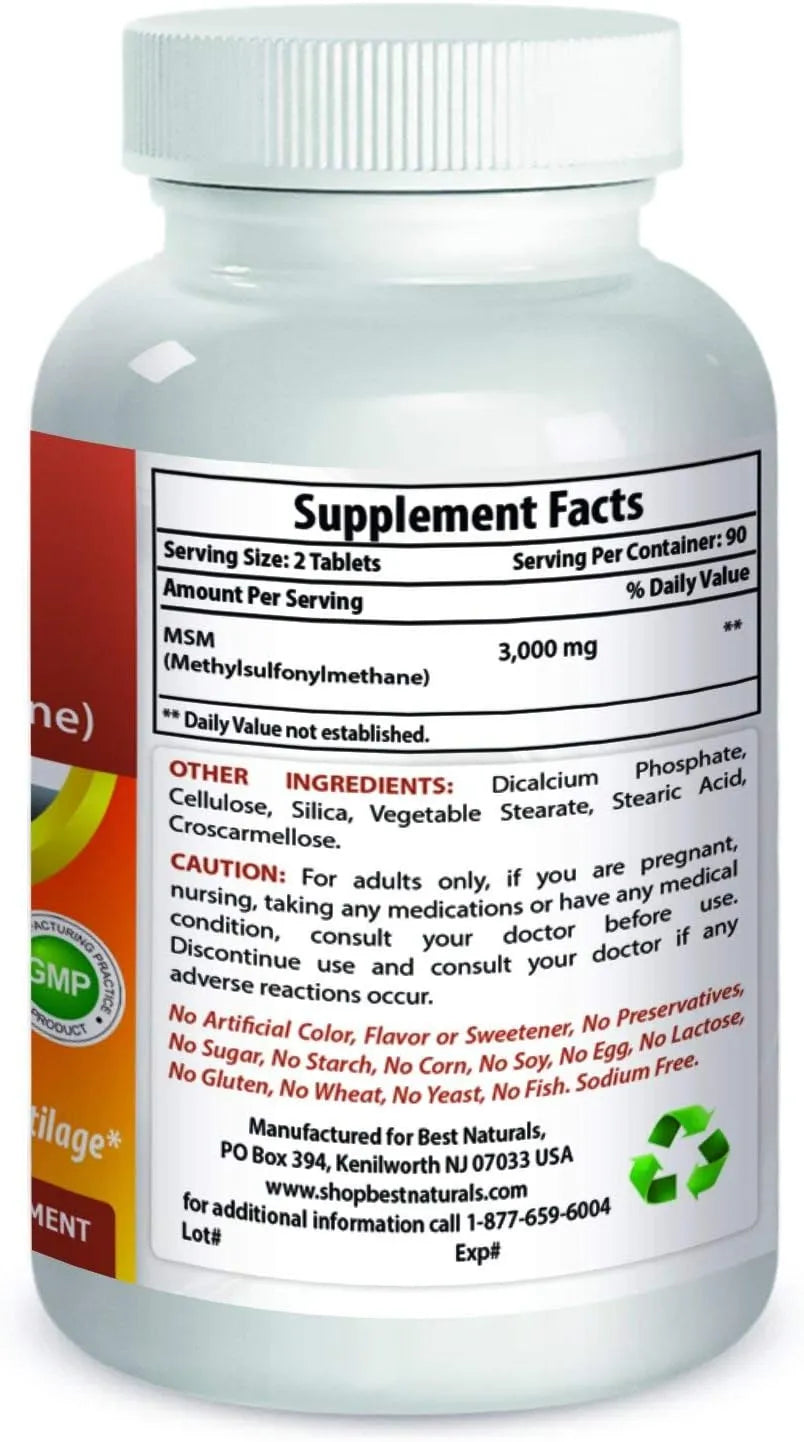 BEST NATURALS - Best Naturals MSM 1500Mg. 180 Tabletas - The Red Vitamin MX - Suplementos Alimenticios - {{ shop.shopifyCountryName }}