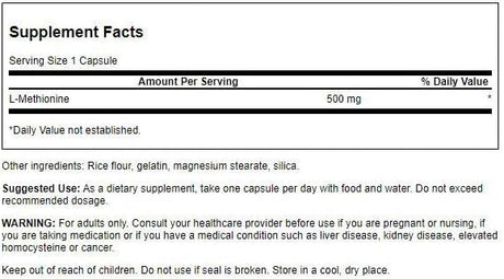 Swanson Pure L-Methionine 500Mg. 30 Capsulas