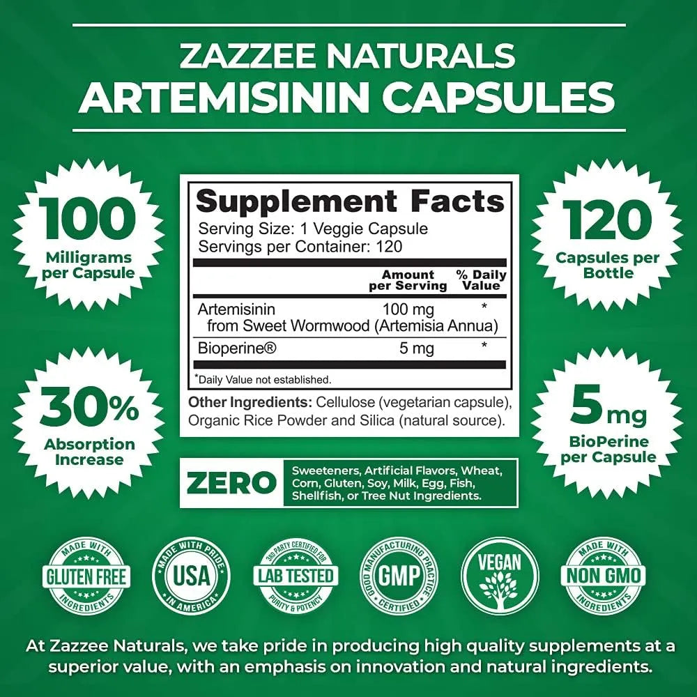 ZAZZEE NATURALS - Zazzee High Absorption Artemisinin 100Mg. 120 Capsulas - The Red Vitamin MX - Suplementos Alimenticios - {{ shop.shopifyCountryName }}