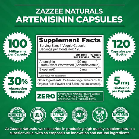 ZAZZEE NATURALS - Zazzee High Absorption Artemisinin 100Mg. 120 Capsulas - The Red Vitamin MX - Suplementos Alimenticios - {{ shop.shopifyCountryName }}