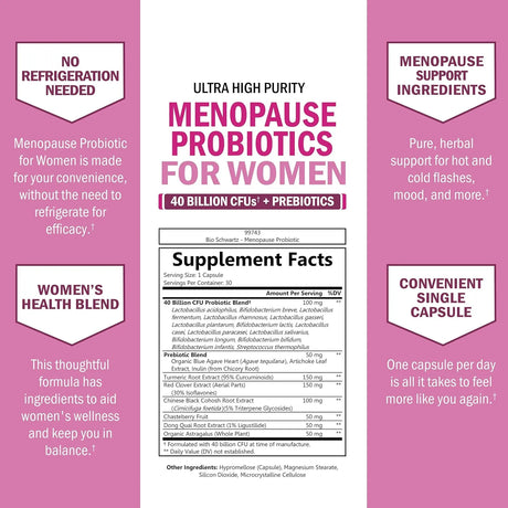 BIO SCHWARTZ - BioSchwartz Menopause Probiotics for Women 30 Capsulas - The Red Vitamin MX - Suplementos Alimenticios - {{ shop.shopifyCountryName }}