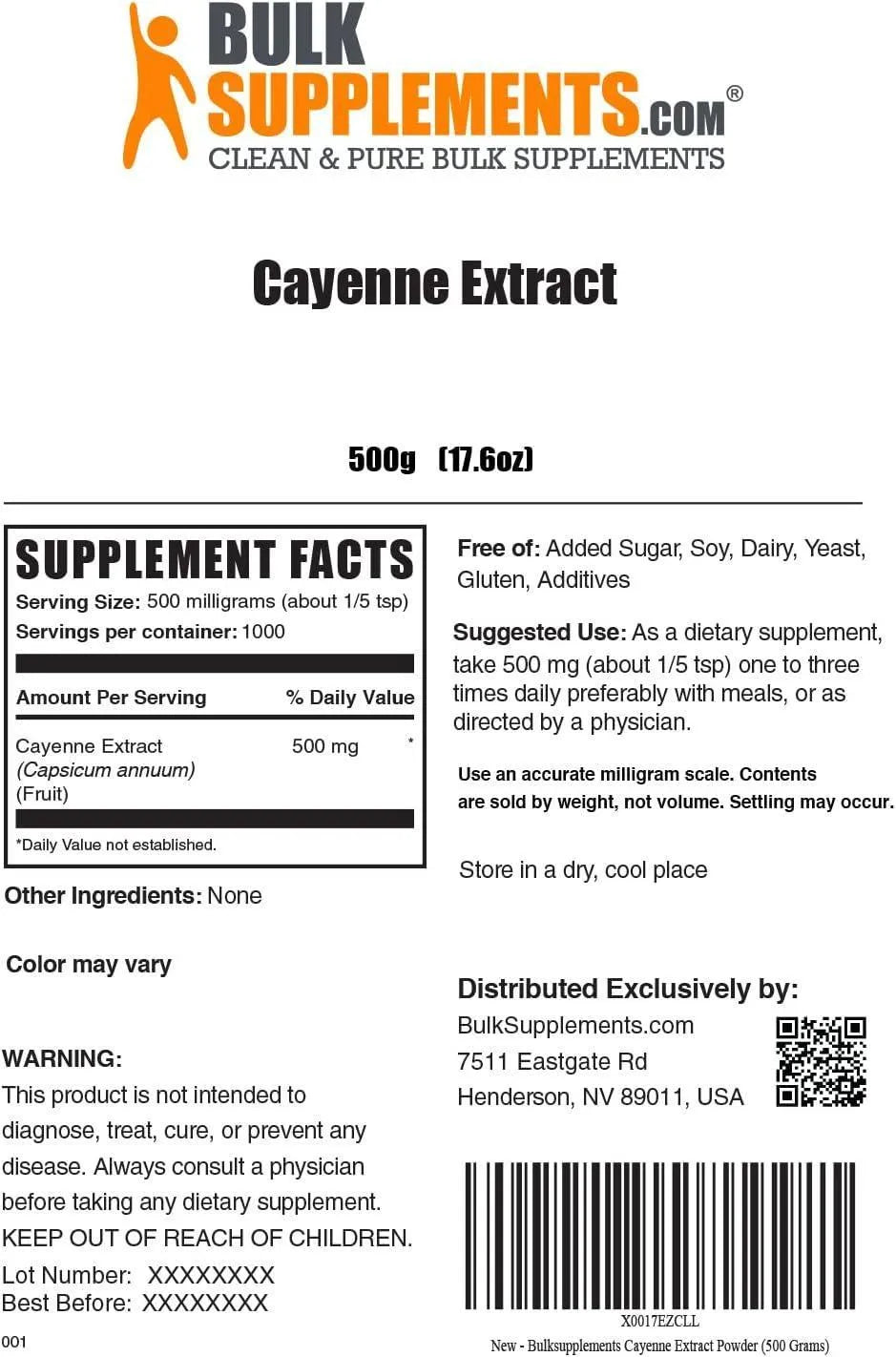 BULK SUPPLEMENTS - Bulk Supplements Cayenne Pepper Extract Powder 500Gr. - The Red Vitamin MX - Suplementos Alimenticios - {{ shop.shopifyCountryName }}