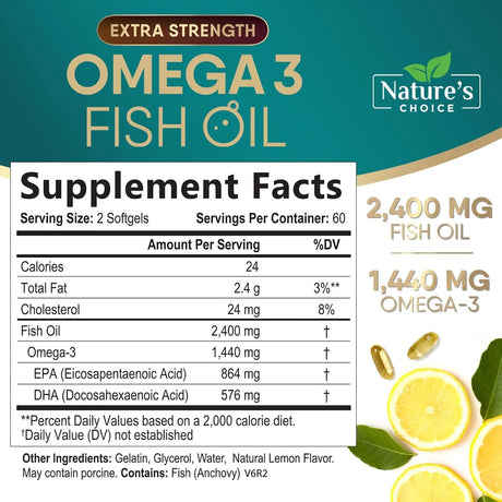 NATURES CHOICE - Nature's Choice Triple Strength Omega 3 Fish Oil 2400Mg. 120 Capsulas Blandas - The Red Vitamin MX - Suplementos Alimenticios - {{ shop.shopifyCountryName }}