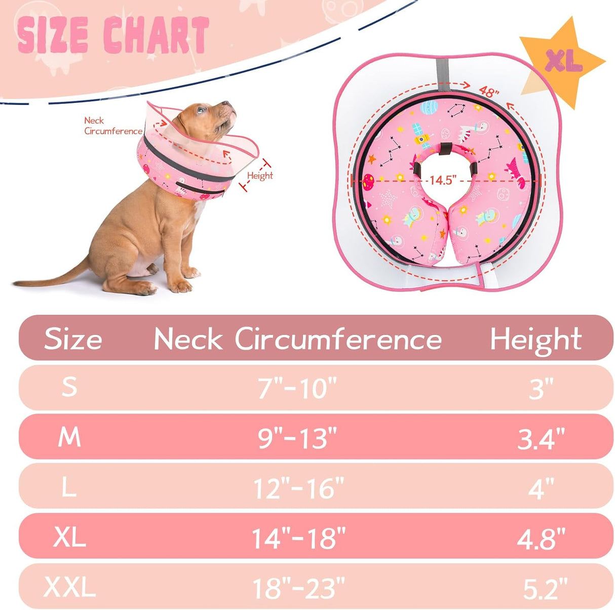 Toptakeit Elevated Inflatable Dog Cone Collar PINK XLARGE