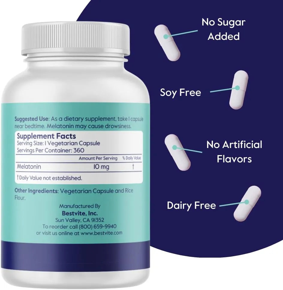 BESTVITE - BESTVITE Melatonin 10Mg. 360 Capsulas - The Red Vitamin MX - Suplementos Alimenticios - {{ shop.shopifyCountryName }}