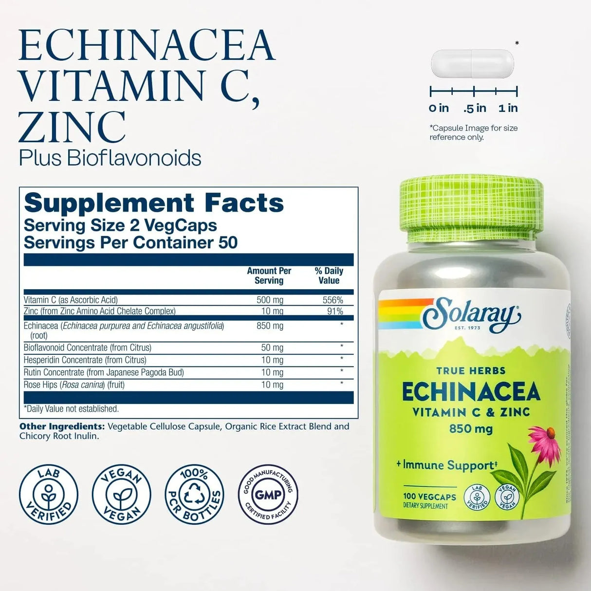 SOLARAY - SOLARAY Echinacea Vitamin C & Zinc 850Mg. 100 Capsulas - The Red Vitamin MX - Suplementos Alimenticios - {{ shop.shopifyCountryName }}